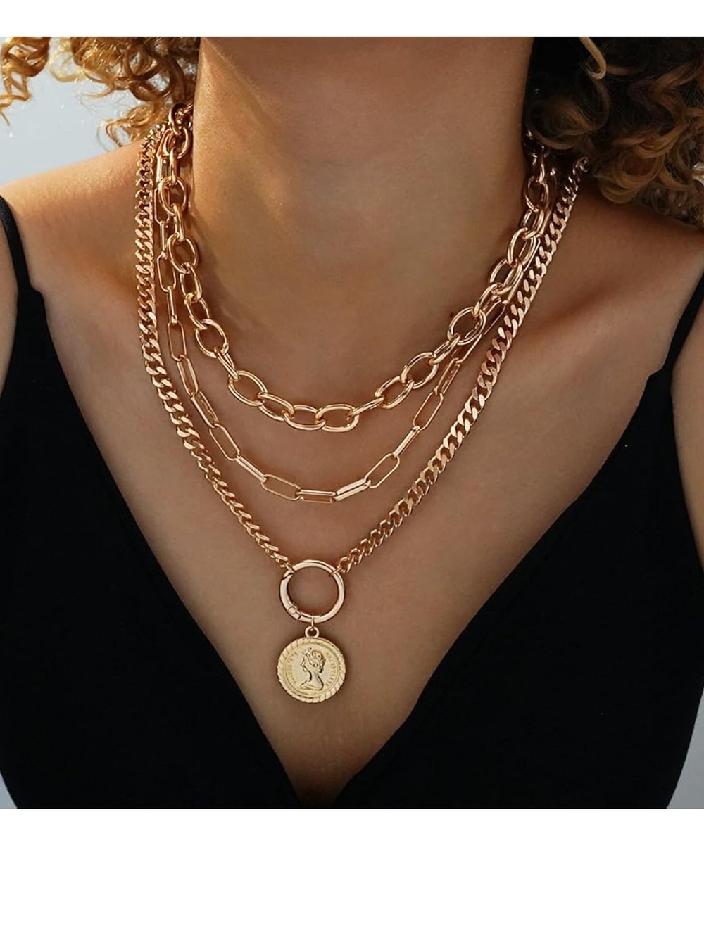 Gold Layered Coin Pendant Necklace - Women Jewelry